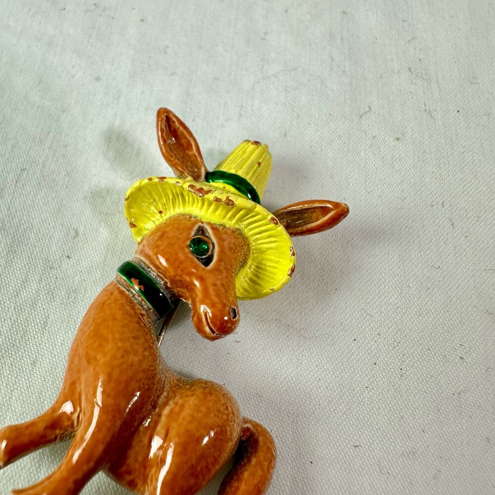 3/$20 Gerry's Donkey Brooch Pin Enamel Metal Vintage Signed 1-3/4” Straw Hat - Picture 4 of 7